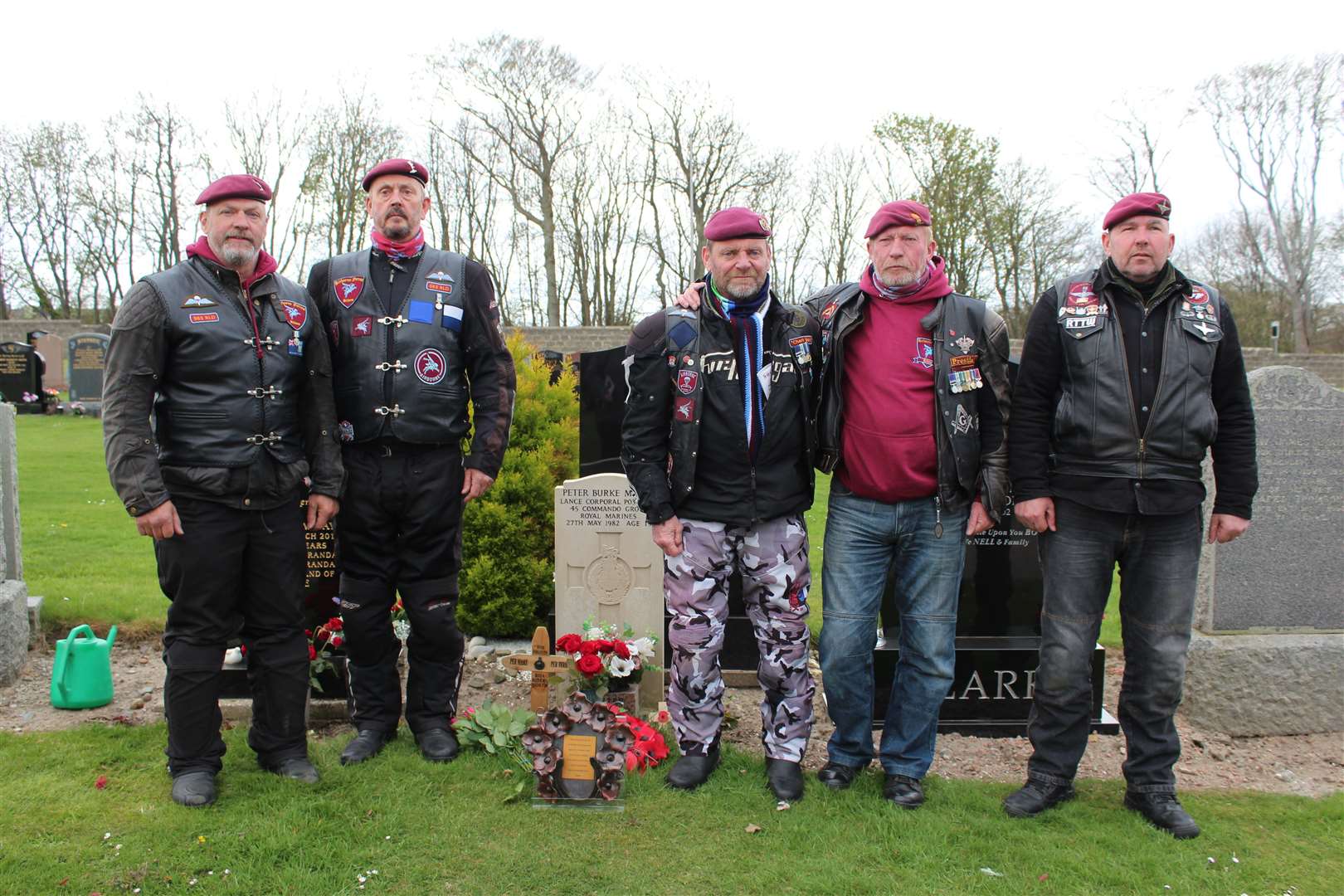 The group of forces motorcyclists (from left) are: Rick Clayton, Des Huby, Charlie McColgan, Paul Moore and Tony McKie.