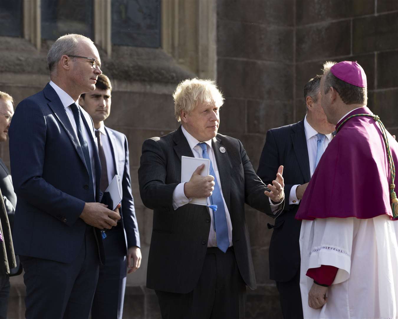 Simon Coveney and Boris Johnson during a service to mark the centenary of Northern Ireland at St Patrick’s Cathedral in Armagh (Liam McBurney/PA)