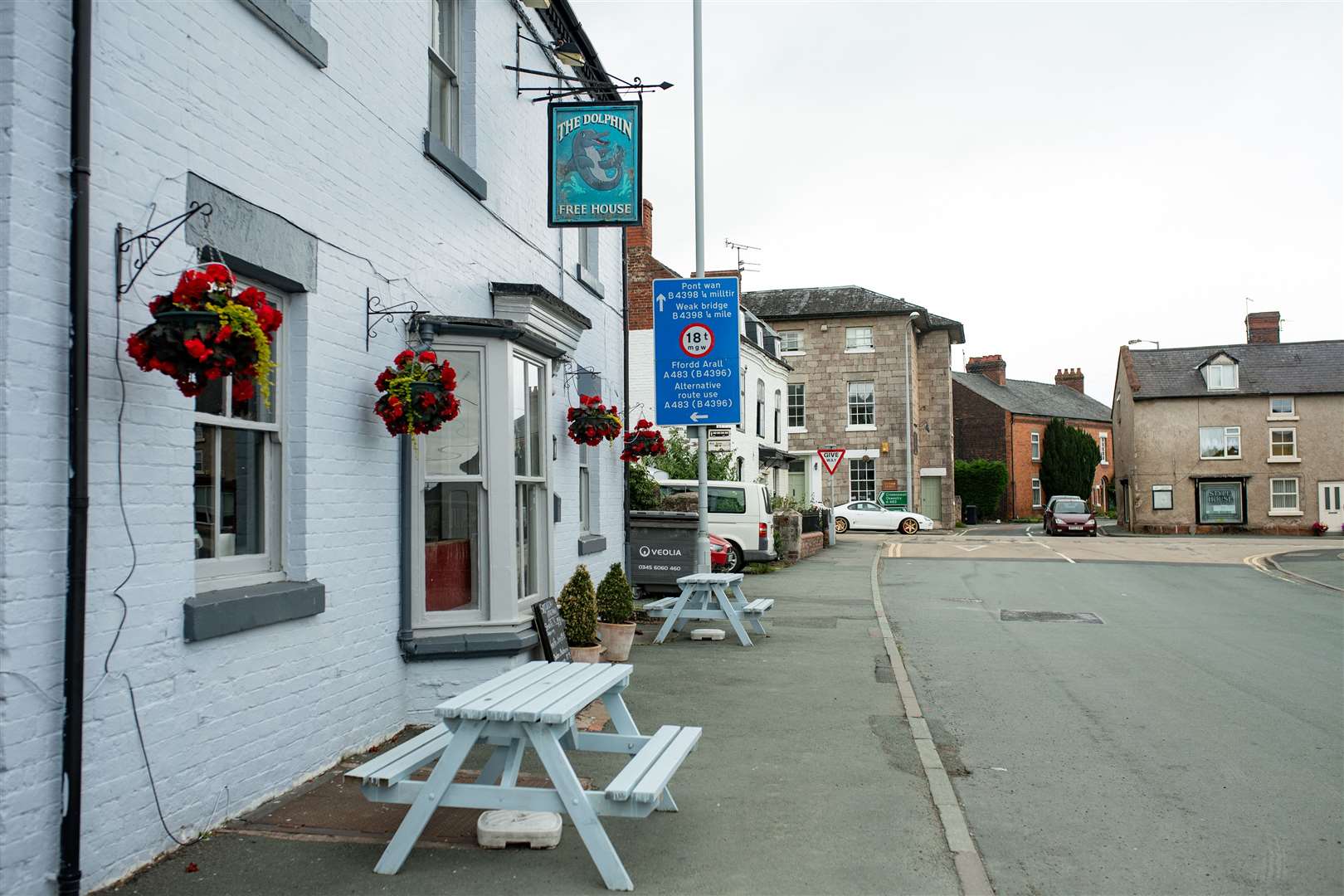 The Dolphin, in Wales, and the Cross Keys, in England, in Llanymynech, where the border for England and Wales runs along the A483 (Jacob King/PA)