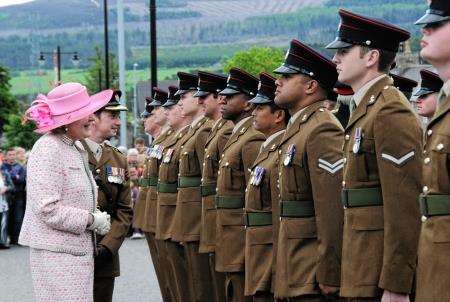 The Lord Lieutenant of Banffshire, Claire Russell, inspects the 39 Engineers during the Armed Forces Day. Photo by Lyn McDonald.