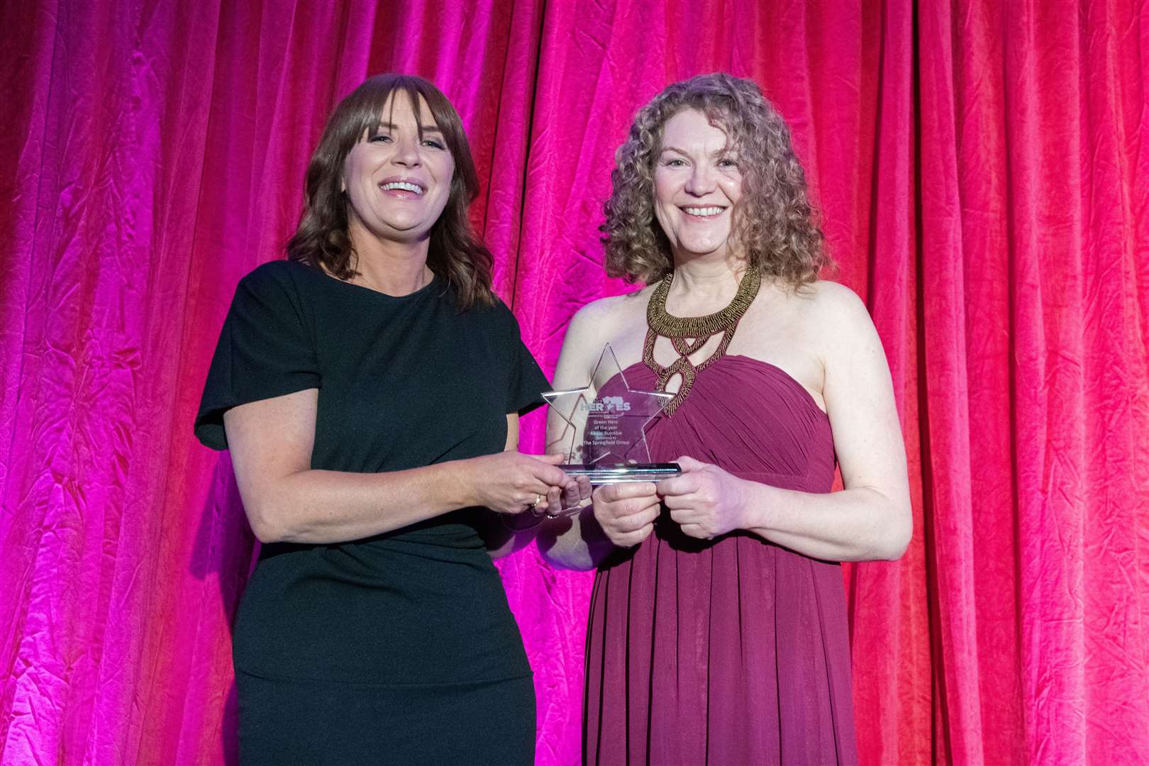 Alison Ruickbie was awarded Moray and Banffshire Green Hero of the Year by Heather Henderson, Group HR Director of Springfield Group. Picture: Beth Taylor.