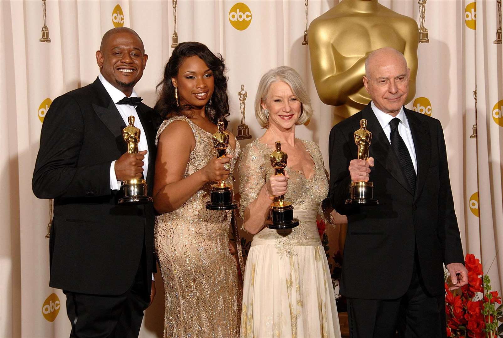 (Right-left) Winners of the acting awards Alan Arkin, Dame Helen Mirren, Jennifer Hudson and Forest Whitaker (PA)