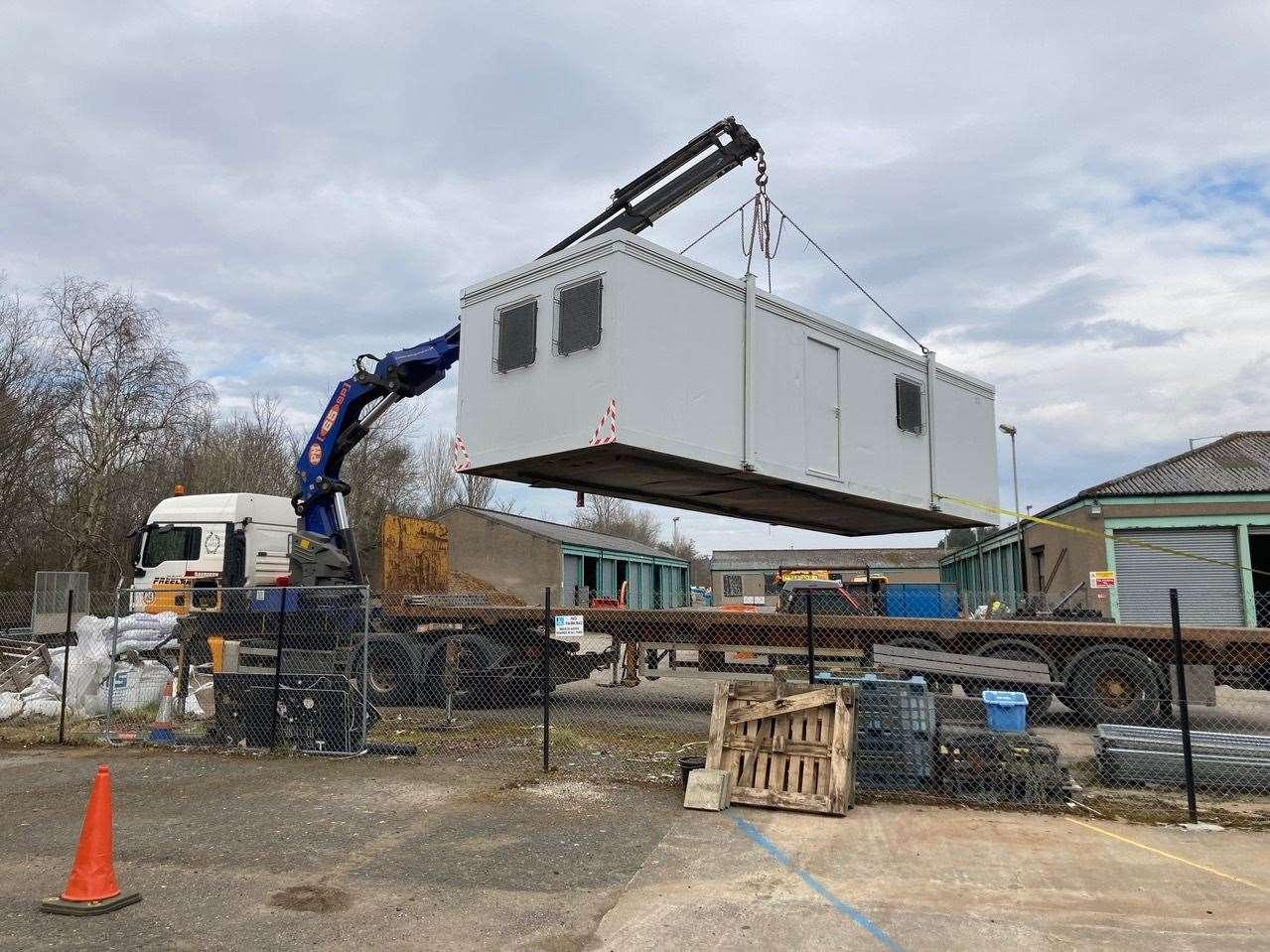 The portable building was lifted in to the group's base at Hospital Road.