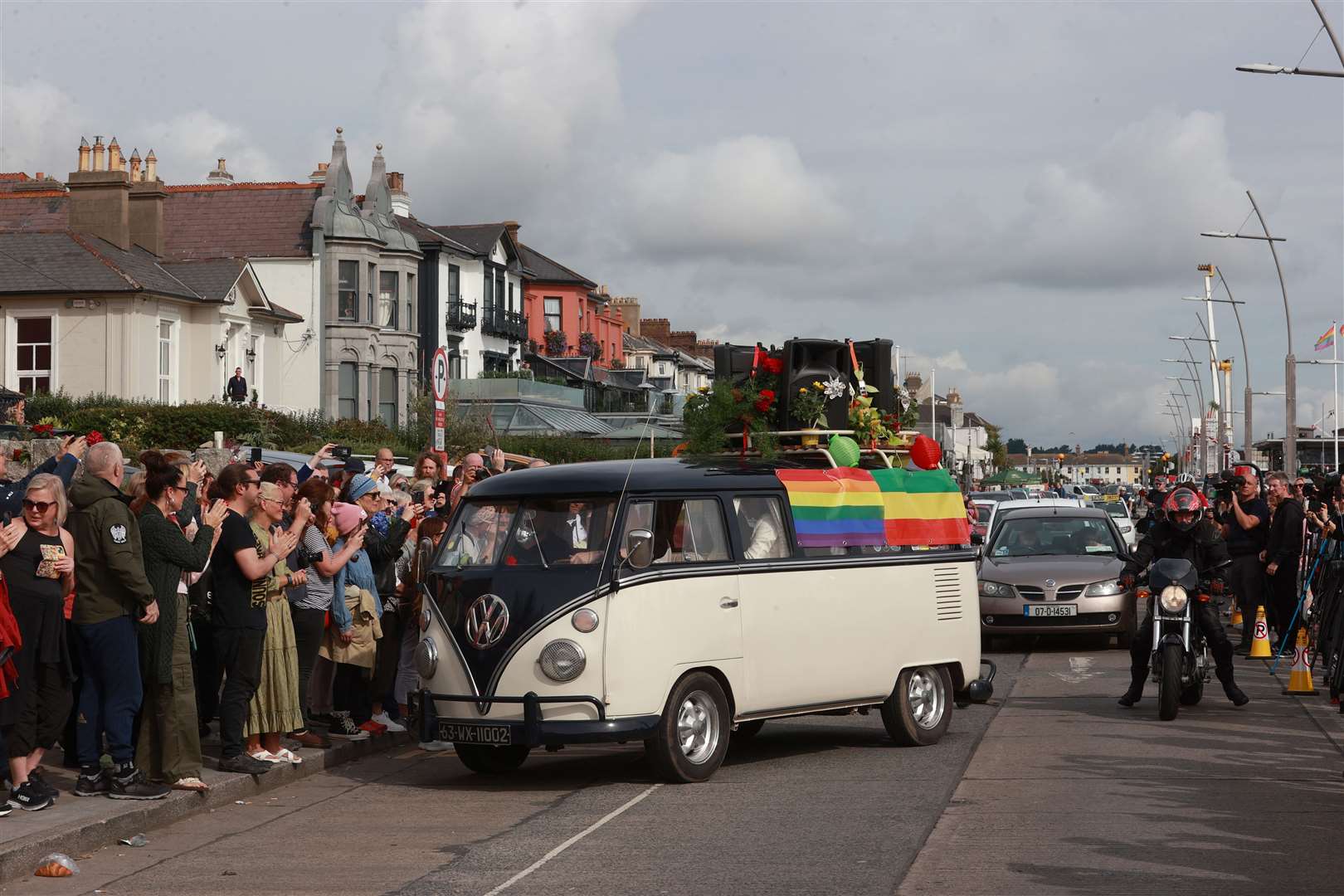 A Volkswagen camper van played some of Sinead O’Connor’s songs as crowds gathered (Liam McBurney/PA)