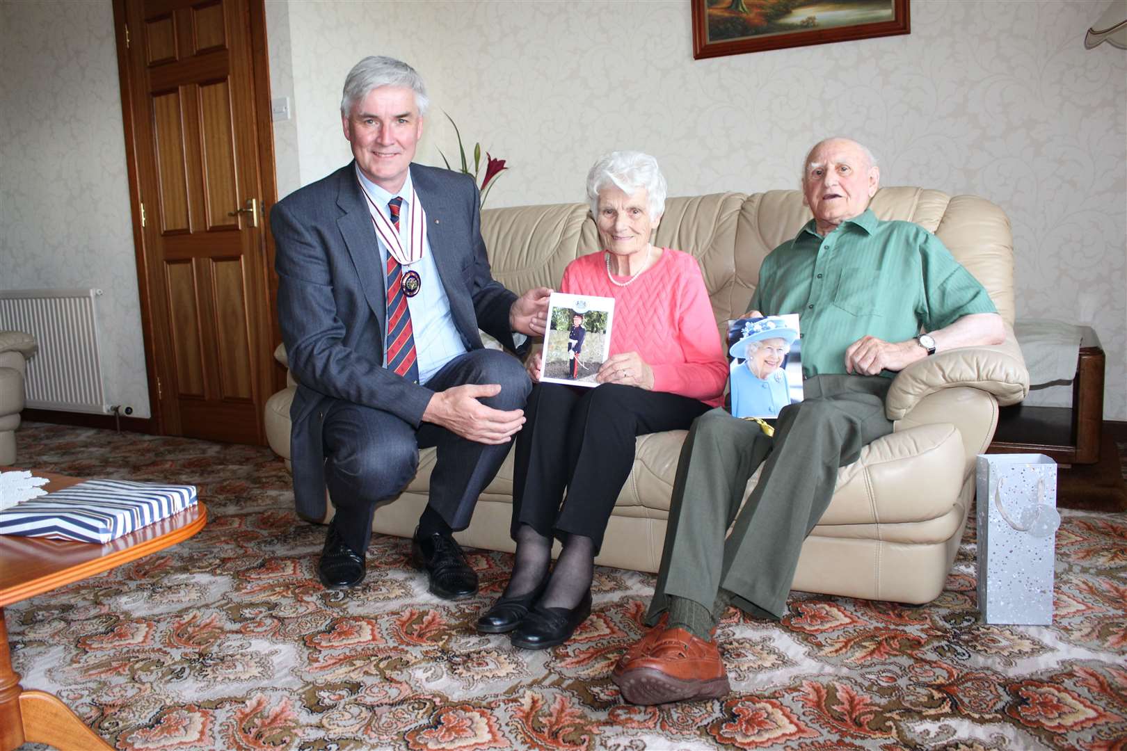 James and Vera Pittendreigh with Steven Mackison, Deputy Lieutenant for Aberdeenshire.