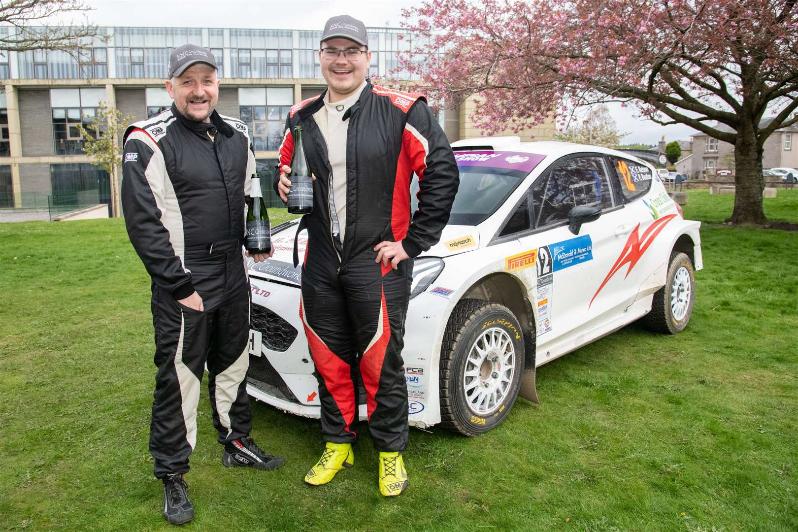 Finlay Retson (right) with co-driver Paul Beaton at the finish. Picture: Daniel Forsyth
