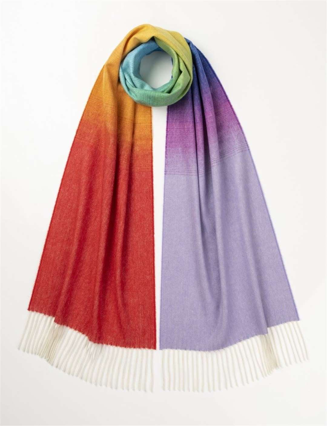 Johnstons of Elgin have designed this rainbow scarf to support the NHS.