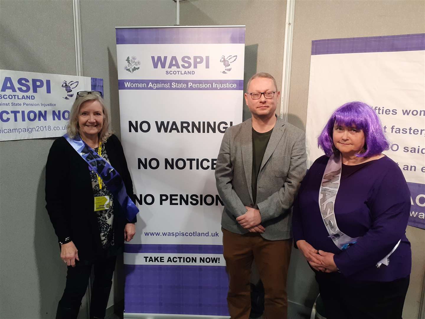 Richard Thomson MP with WASPI campaigners Christine Houston (l) and Anne Andrew.