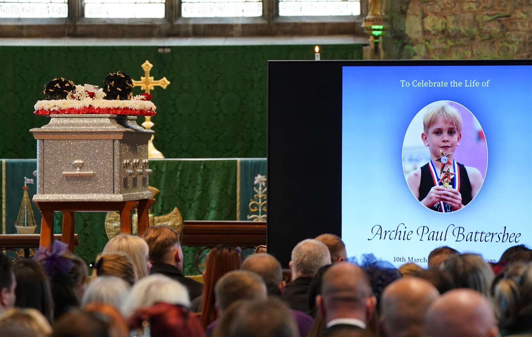 Archie’s coffin during the funeral at St Mary’s Church, Prittlewell (Joe Giddens/ PA)