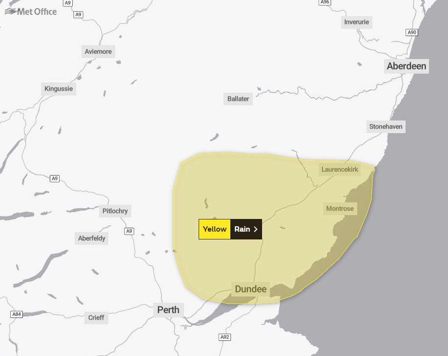 A yellow weather warning for heavy rain has been issued by the Met Office.