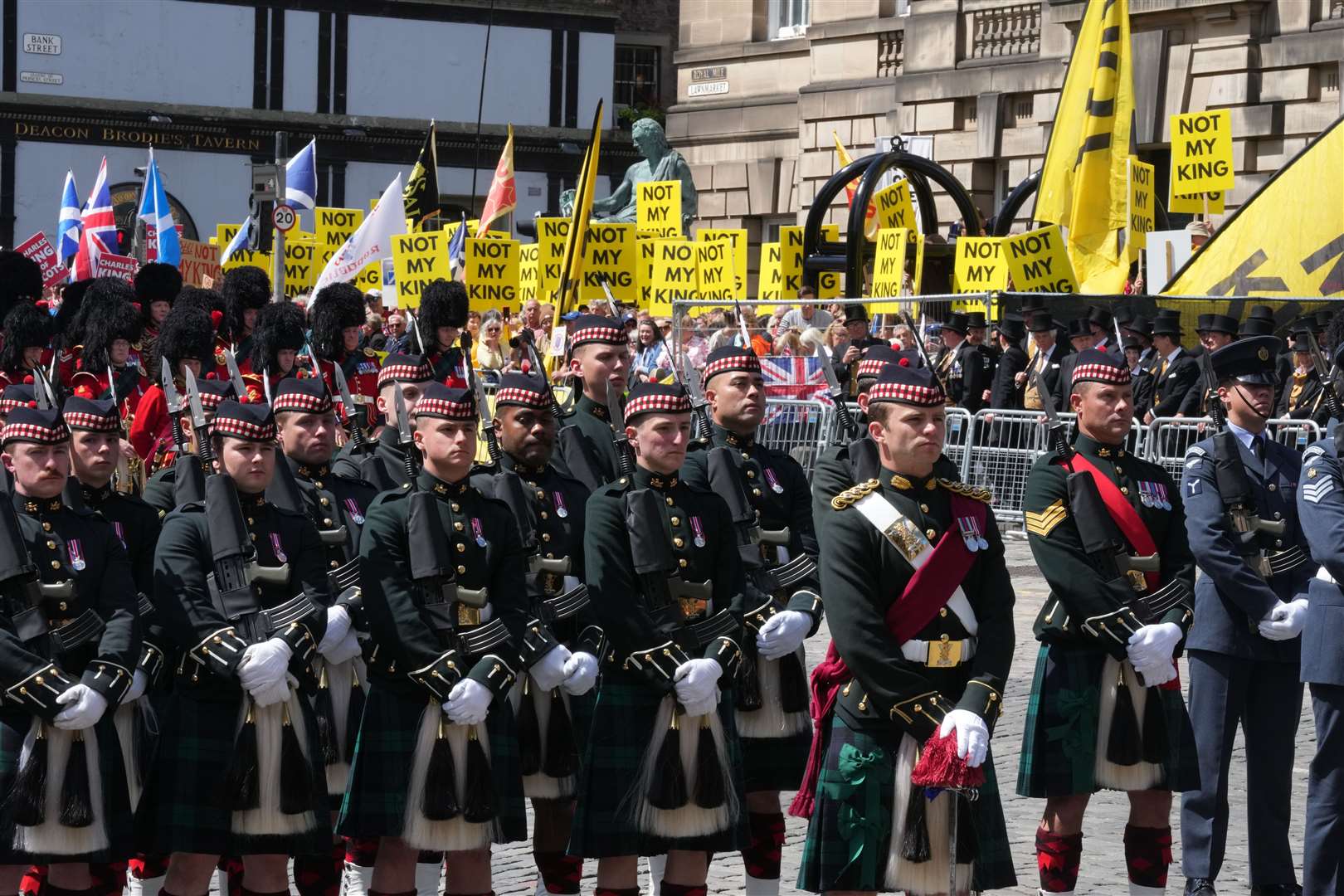 The Combined Cadet Force Pipes and Drums and the Cadet Military Band outside St Giles’ Cathedral (Danny Lawson/PA)