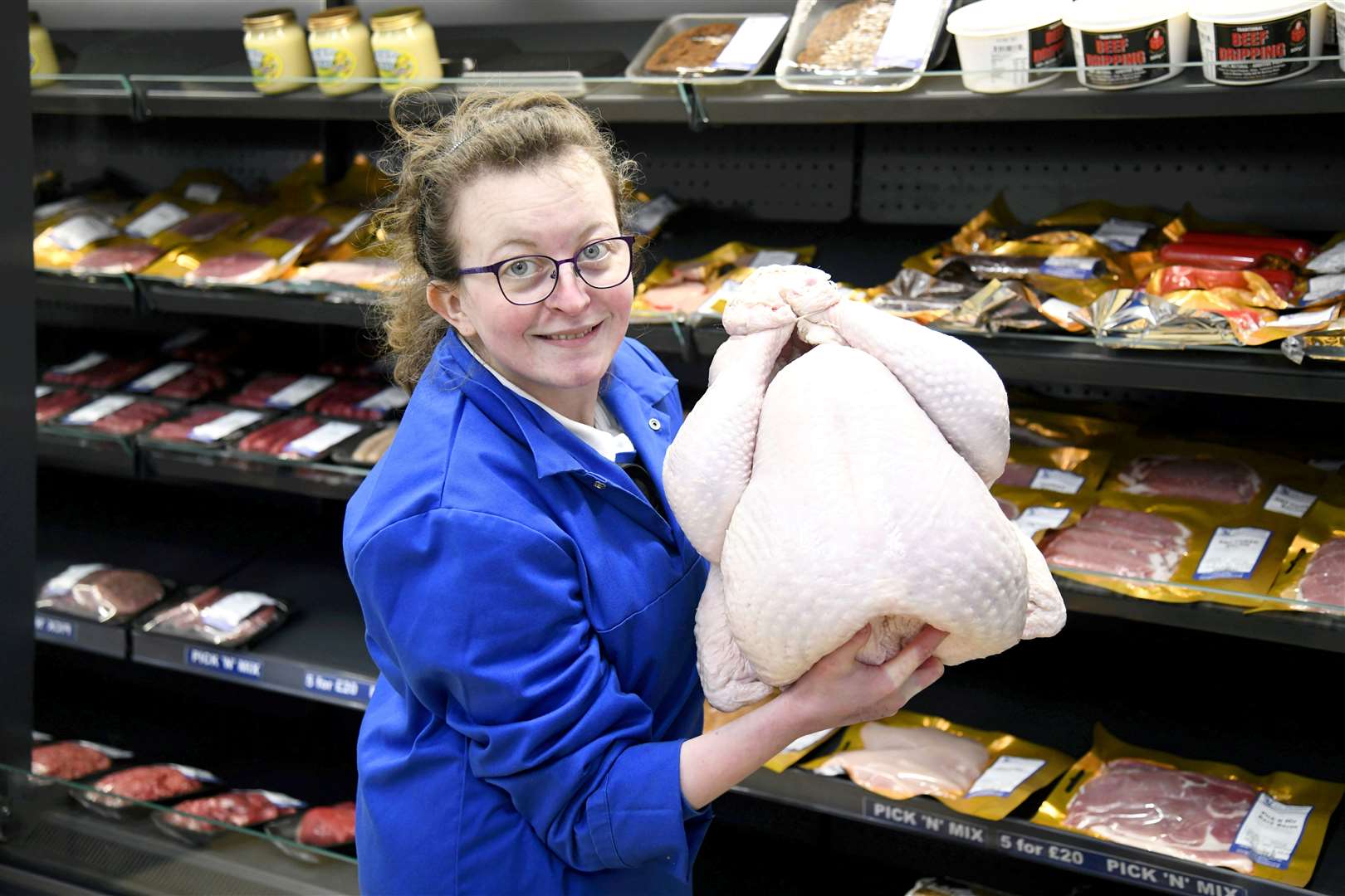 Rebekah Stott, who owns I.G Thomson butchers in Keith, has generously donated three turkeys to people in need for Christmas. Picture: Beth Taylor