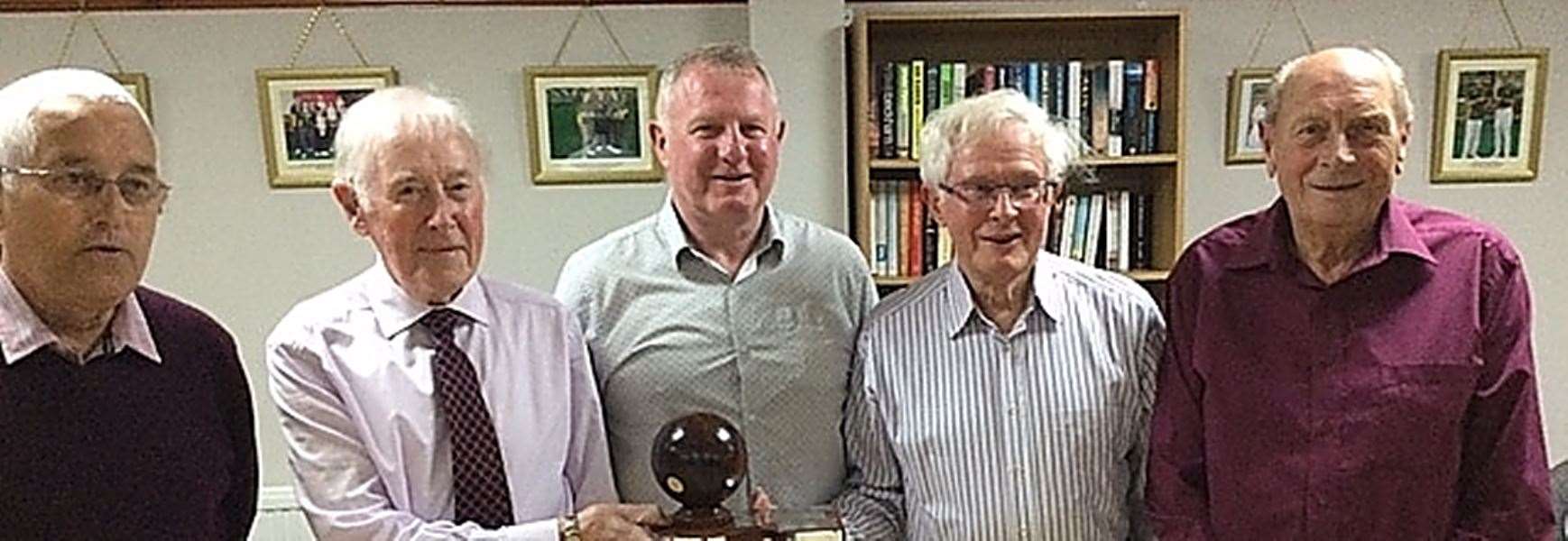 Ian Beattie, John Nicol, Ian Ingram, Bill Conn and Harry McIntosh (missing Ron Booth) regular winners of the Sennior Fours League trophy.