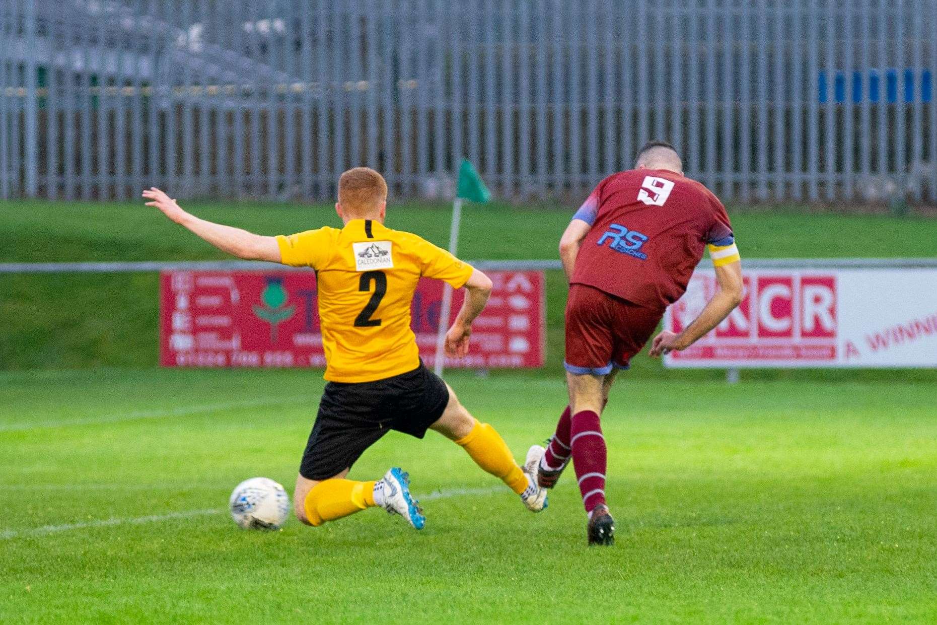 Keith forward Cammy Keith fires home his second goal of the afternoon. ..Keith FC (5) vs Fort William (1) - Scottish Cup Second Preliminary Round - Kyncoh Park, Keith 12/12/2020...Picture: Daniel Forsyth..