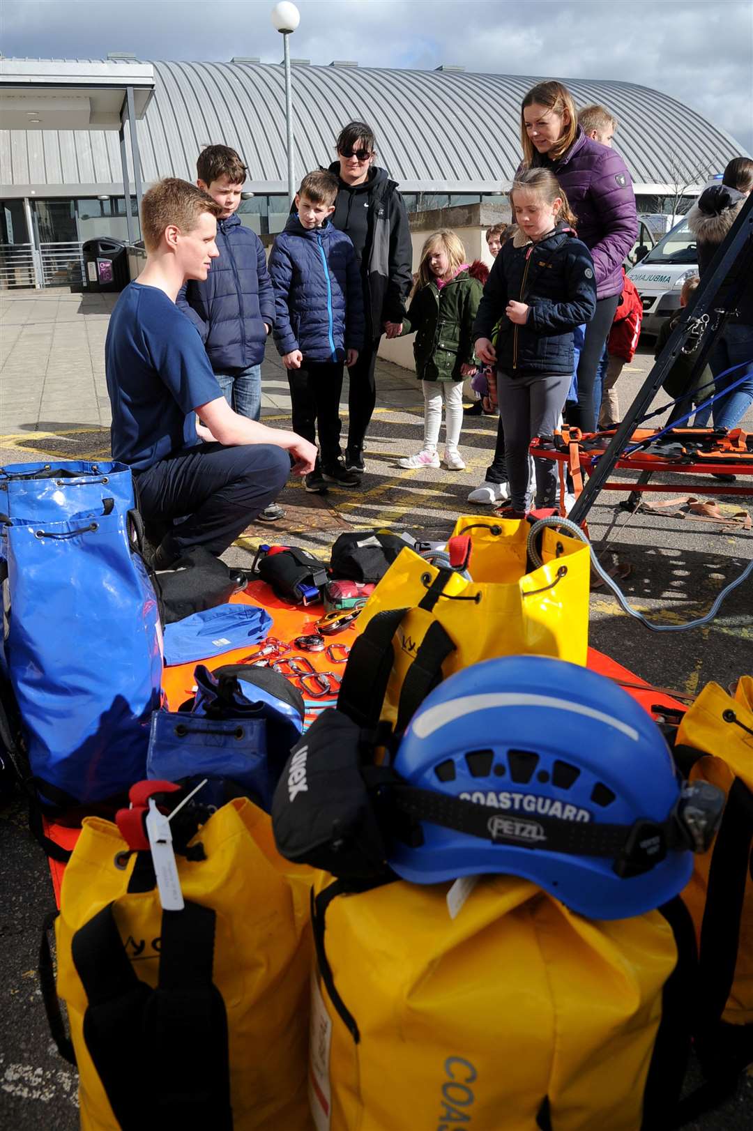 Buckie Coastguard Matthew Dutay explaing life saving procedures.