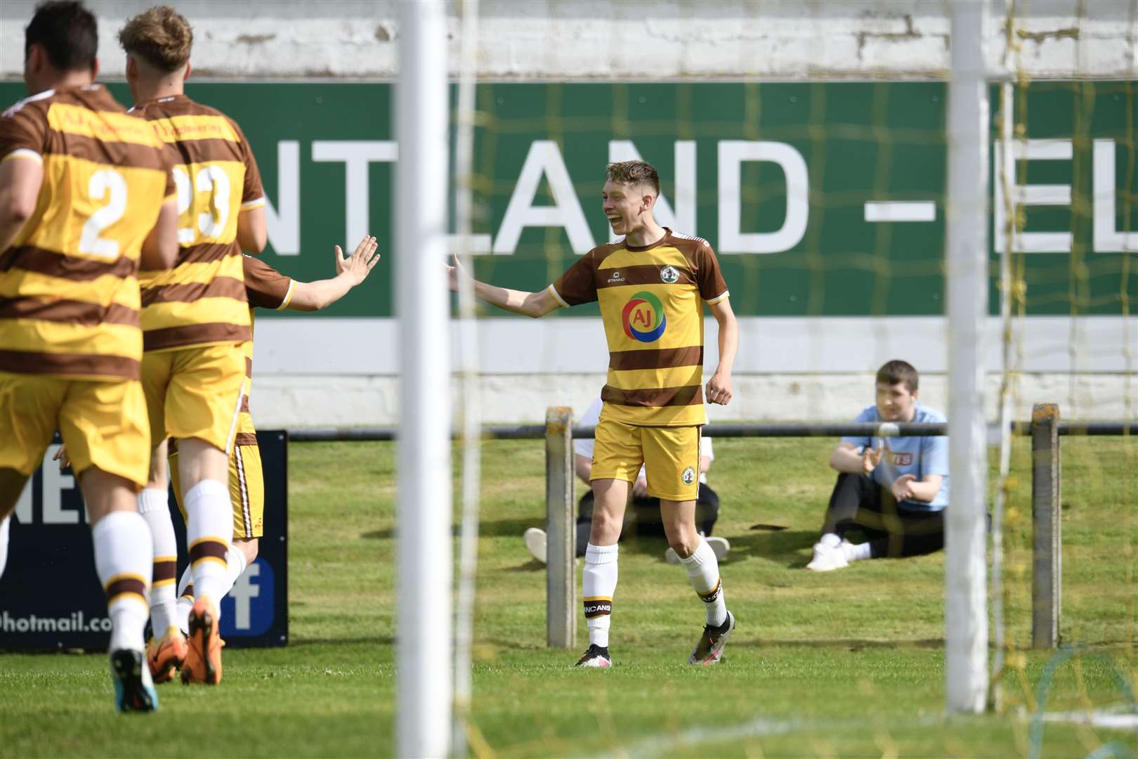 Calum Frame celebrates scoring Forres Mechanics' opener in the 2-1 win over Keith. Picture: Daniel Forsyth