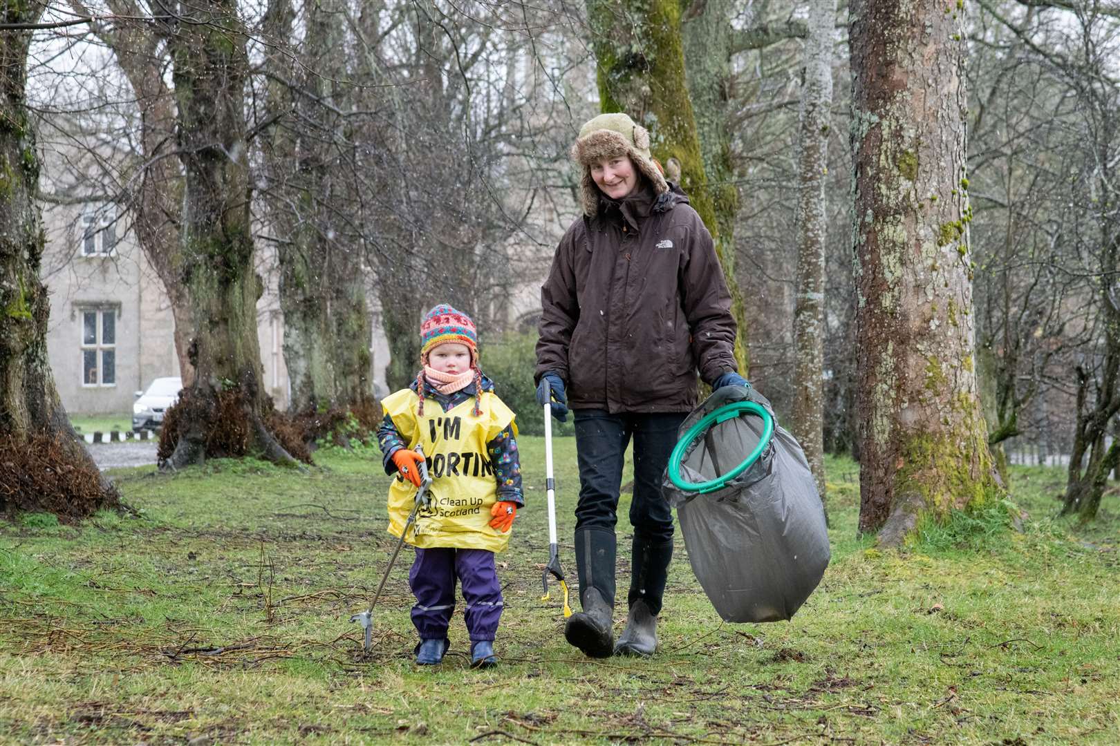 Roisin Hislop and Anna Wilson during the community litter pick in Huntly, beginning at the Liden Centre and working towards the Nordic Outdoor Centre…Picture: Daniel Forsyth.
