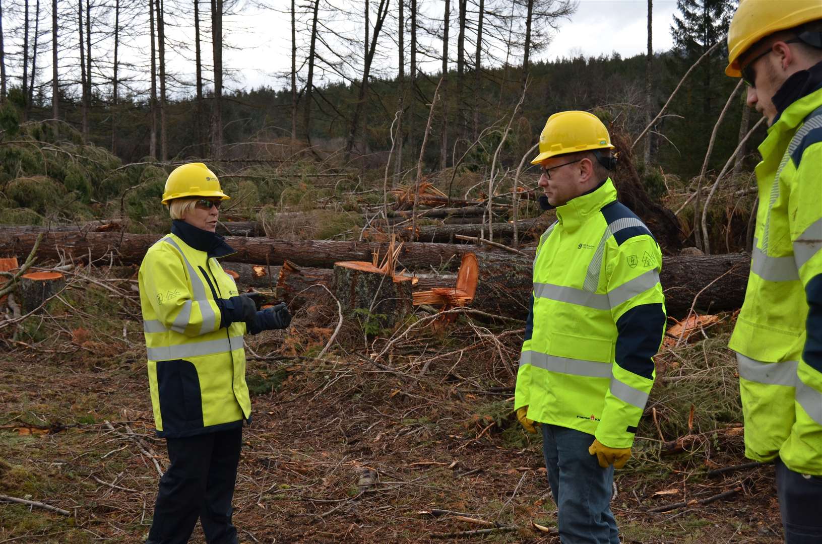 MP Richard Thomson with SSEN staff at Pitfichie Forest being briefed on clearance work in the aftermath of Storm Arwen.