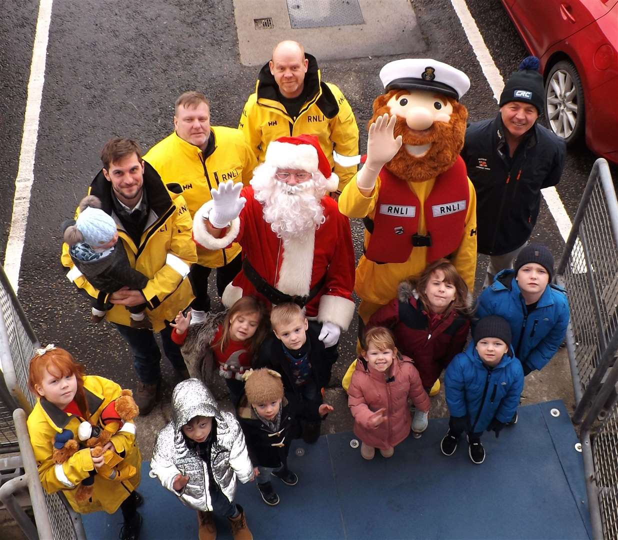 Santa meets Stormy Stan and some of the crew and their children at Buckie lifeboat station. Picture: Buckie RNLI