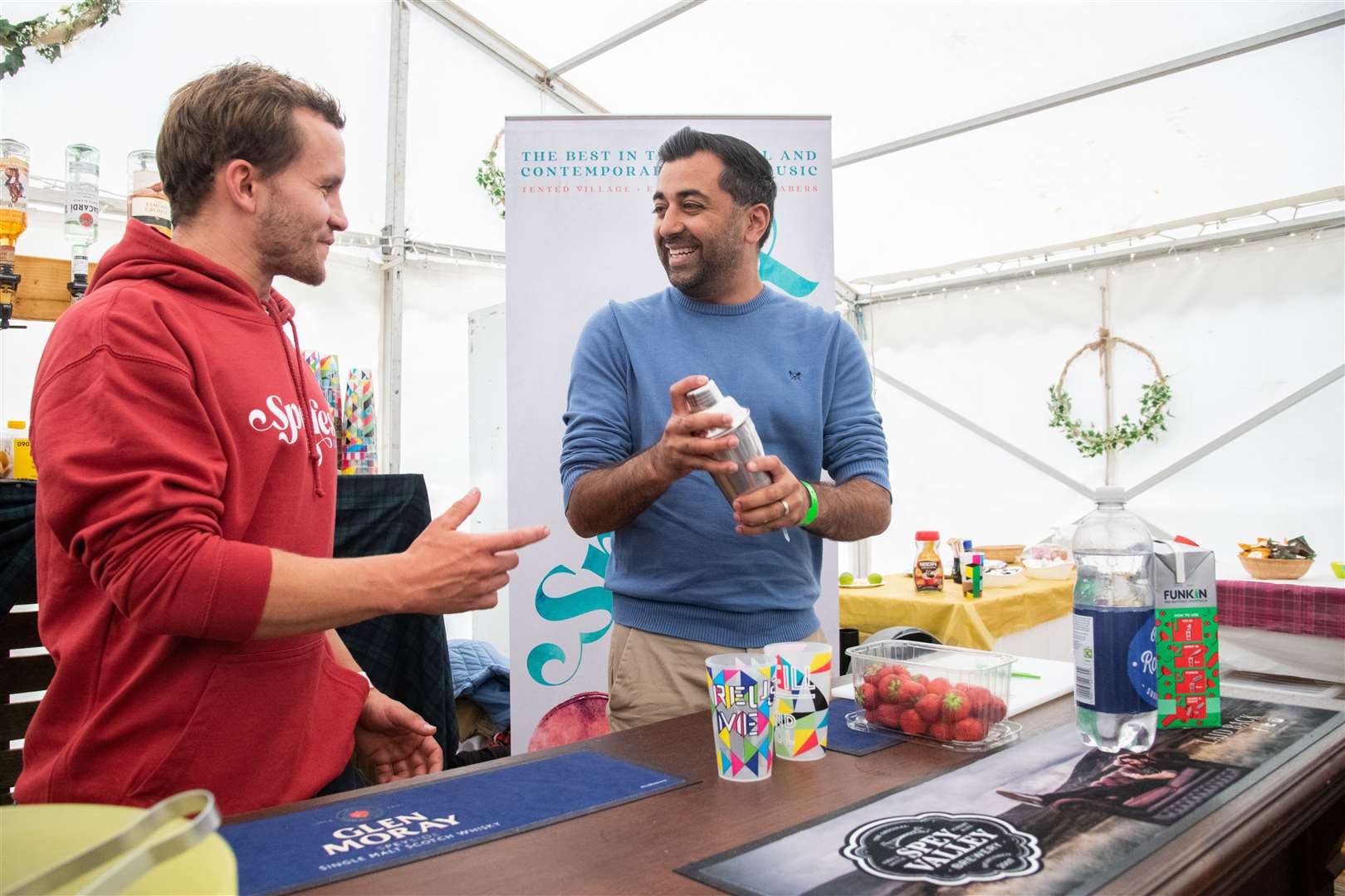 The First Minister makes a mocktail at the Speyfest bar...First Minister for Scotland Humza Yousaf pays a visit to Fochabers music festival Speyfest...Picture: Daniel Forsyth..