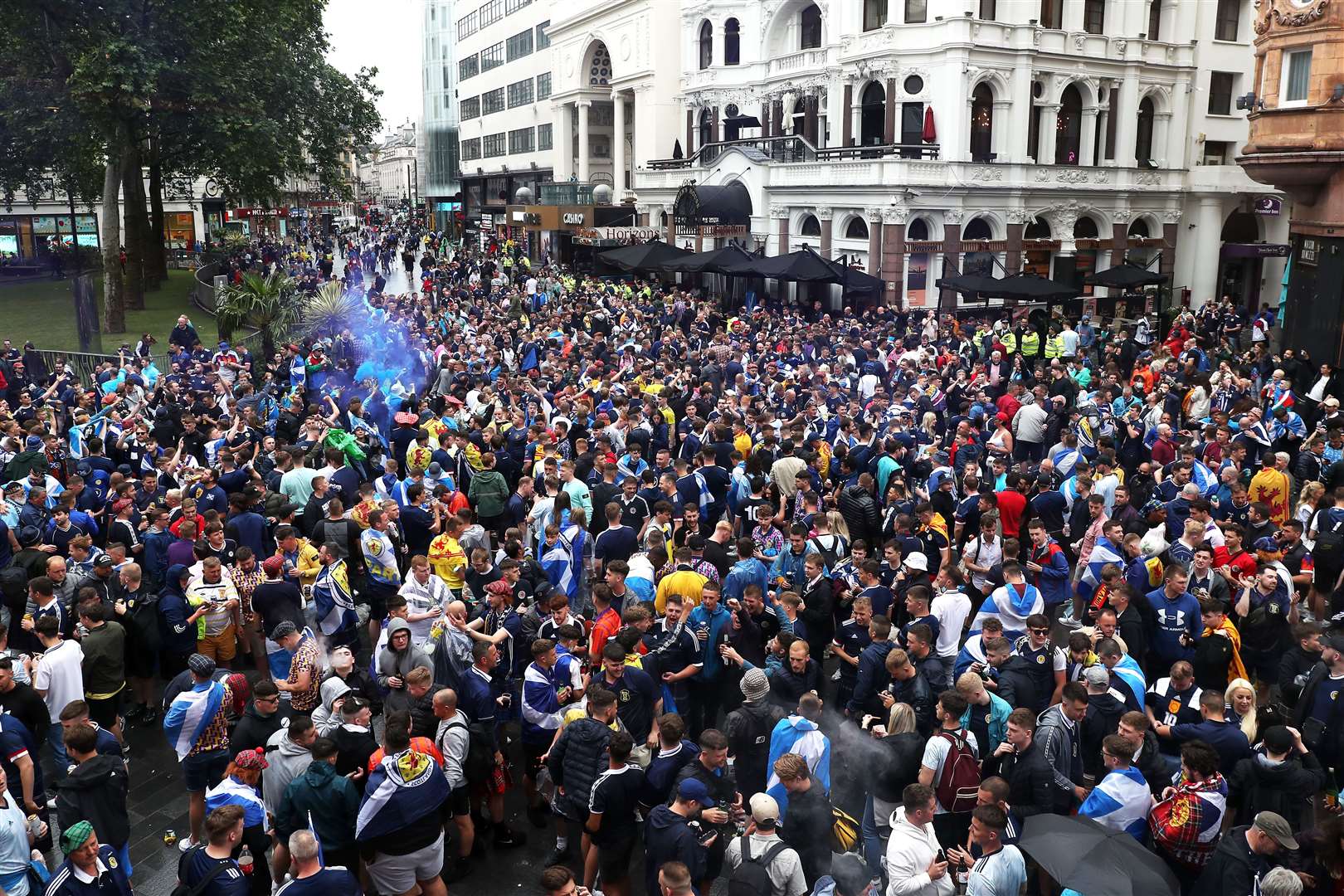 Scotland fans gather in Leicester Square (Kieran Cleeves/PA)