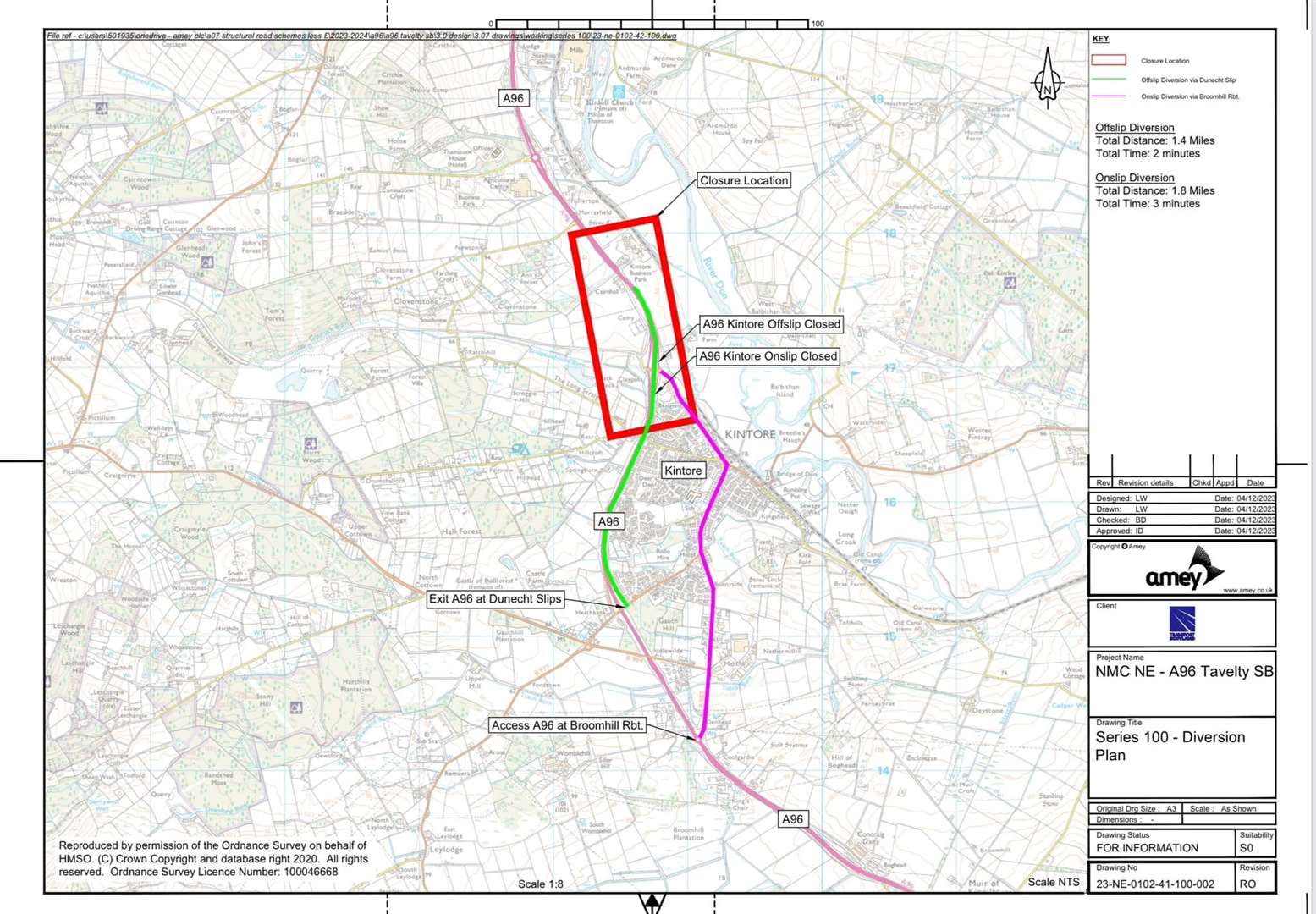 Work will be carried out at Kintore on the A96