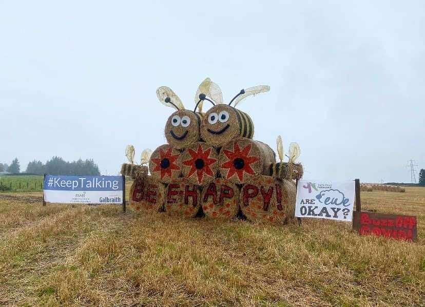 Keith and District Young Farmers Club's bale art creation for 2020 off the A96 between Keith and Huntly.