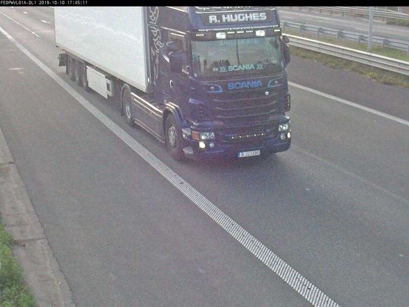 Eamonn Harrison driving Ronan Hughes’ lorry near the France/Belgium border (Essex Police/PA)