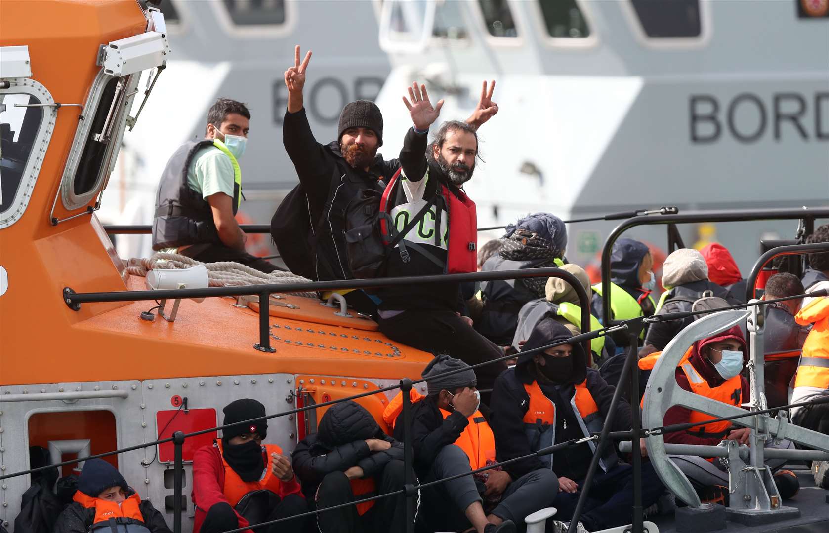 A group of people thought to be migrants are brought in to Dover, Kent (Andrew Matthews/PA)