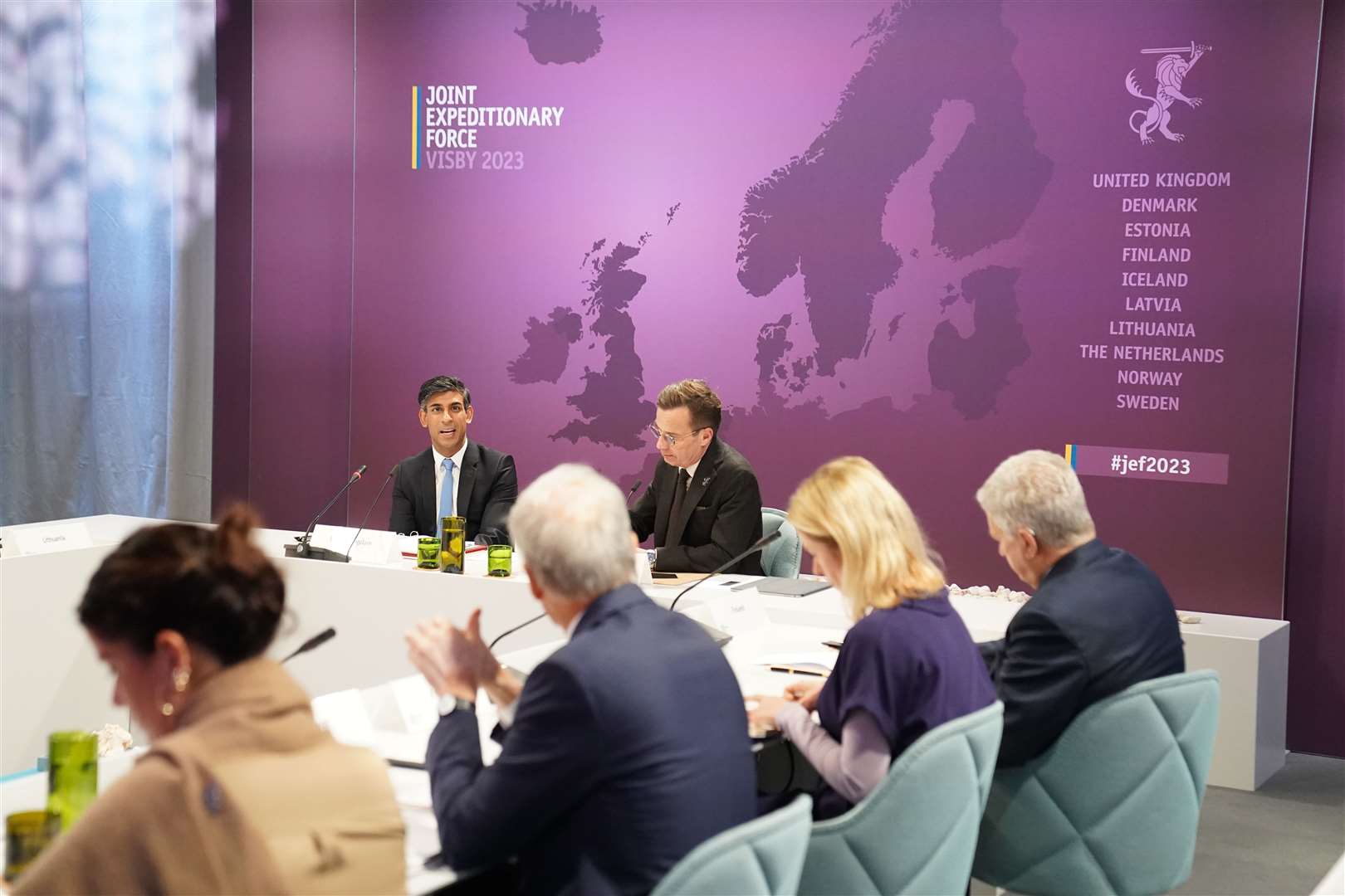 Prime Minister Rishi Sunak (centre left) during a plenary session at the Joint Expeditionary Summit on the Baltic island of Gotland (Stefan Rousseau/PA)