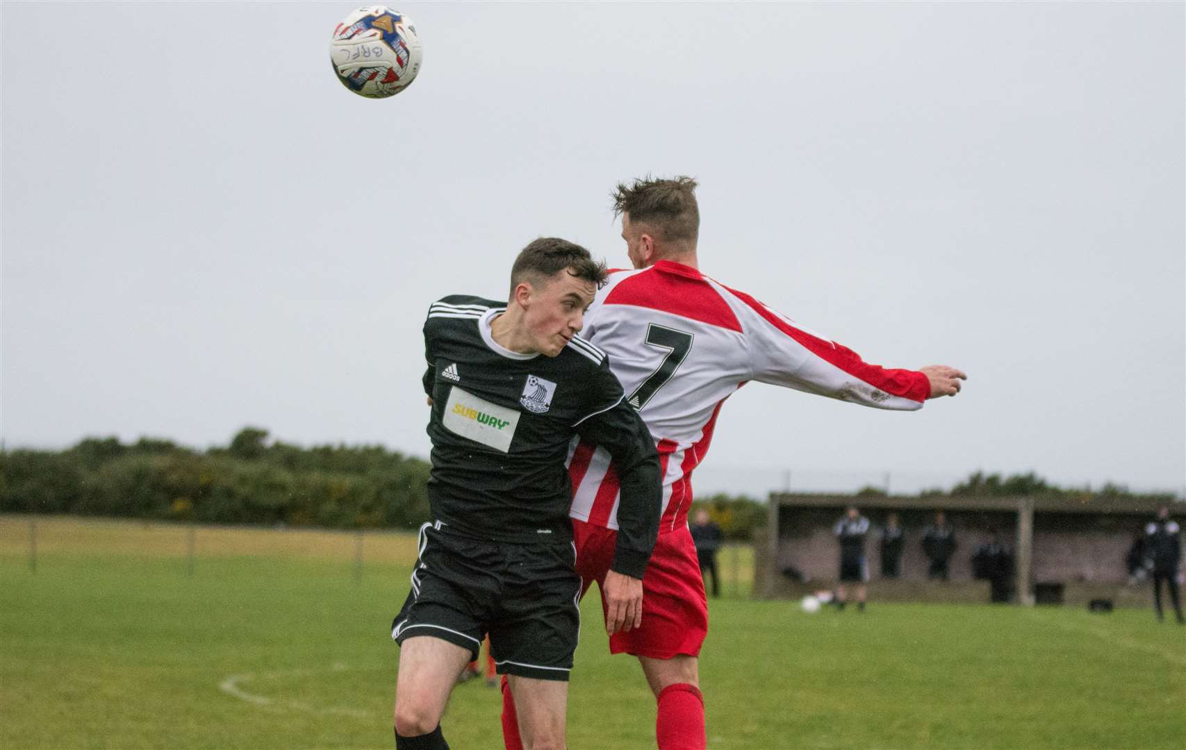 Rovers midfielder Lucas Davidson, pictured here challenging Sunnybank's Edward Fuller for the ball, had another fine game, claiming a goal. Picture: Becky Saunderson