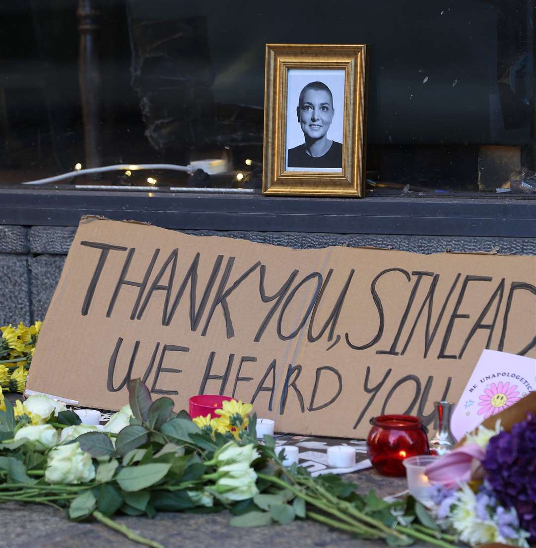 Tributes to Sinead O’Connor at the Irish Rock ‘n’ Roll Museum in the Temple Bar area of Dublin, after her death at the age of 56 (Damien Eagers/PA)