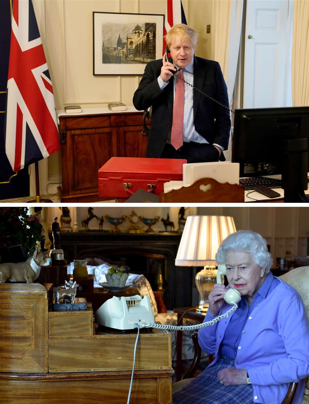 Business was now being conducted over the phone including conversations with the Queen (Andrew Parsons/10 Downing Street/Crown copyright/Buckingham Palace/PA)