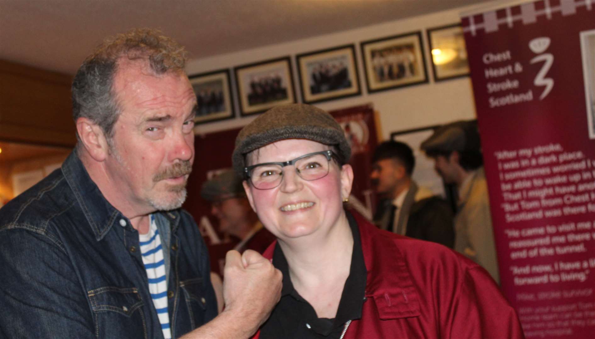 Inverurie Bowling club's VIP guest Gavin Mitchell with W'ur Still Game event organiser Hazel Youngson, a most believable Winston, at Saturday's social off High Street. Picture: Griselda McGregor