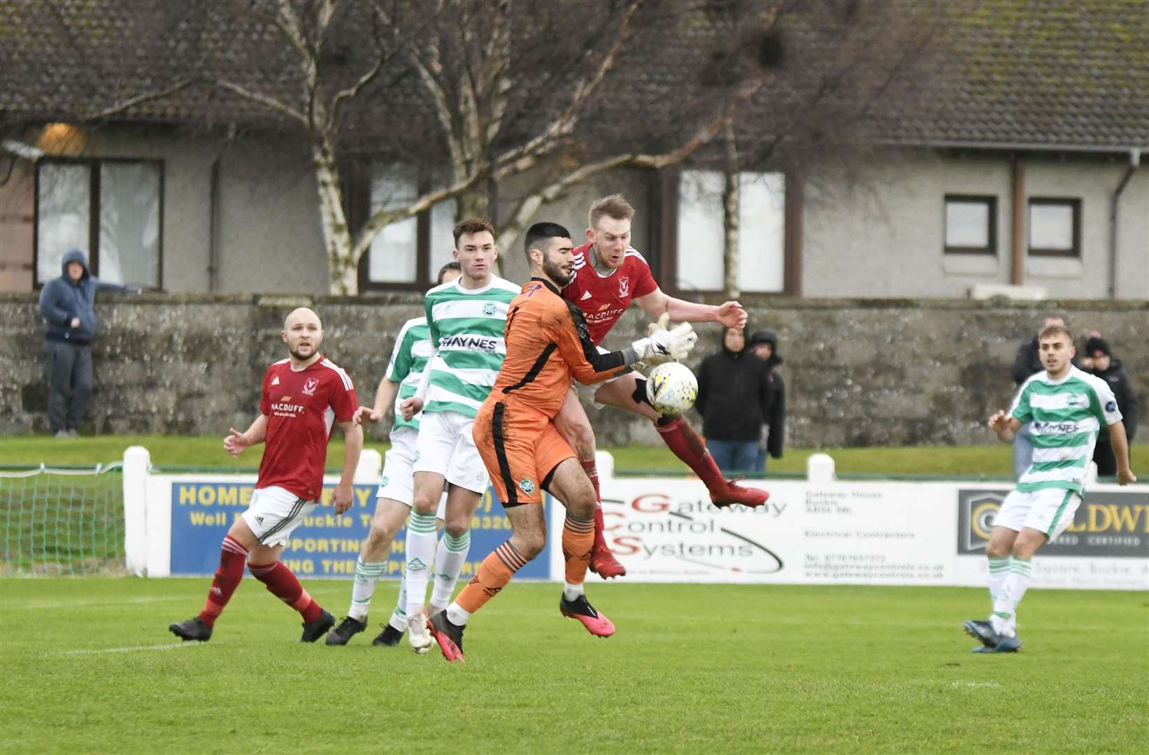 Buckie Thistle's Balint Demus was subbed off after a clash with Deveronvale's Aaron Hamilton. Picture: Beth Taylor