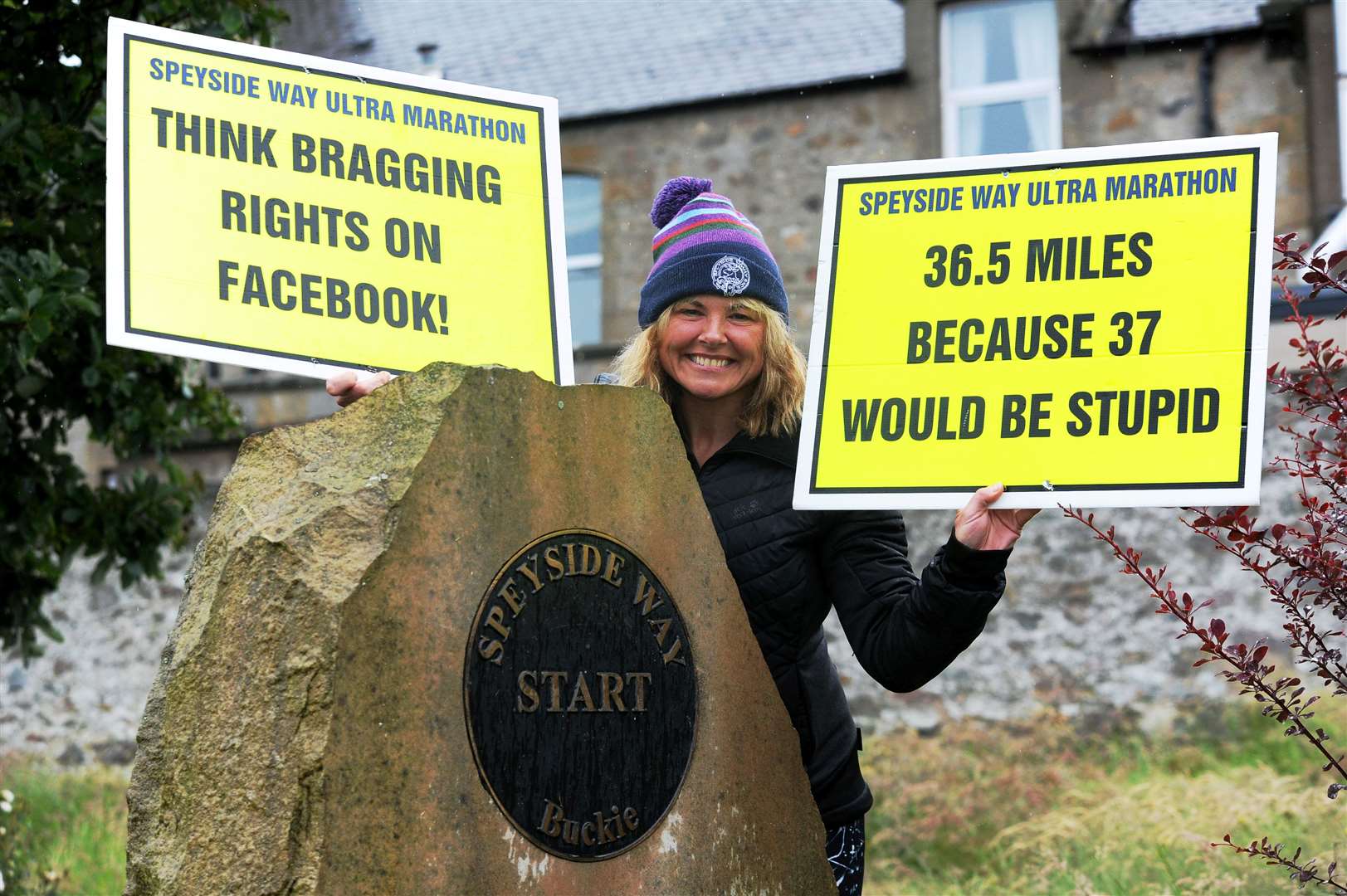 Race organiser Sarah Louise Cull has some words of encouragement before this year's tenth anniversary Speyside Way Race ultra marathon. Picture: Eric Cormack. Image No.044394