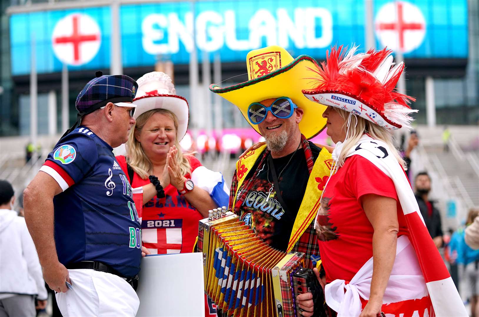 England and Scotland fans outside Wembley Stadium (Aaron Chown/PA)