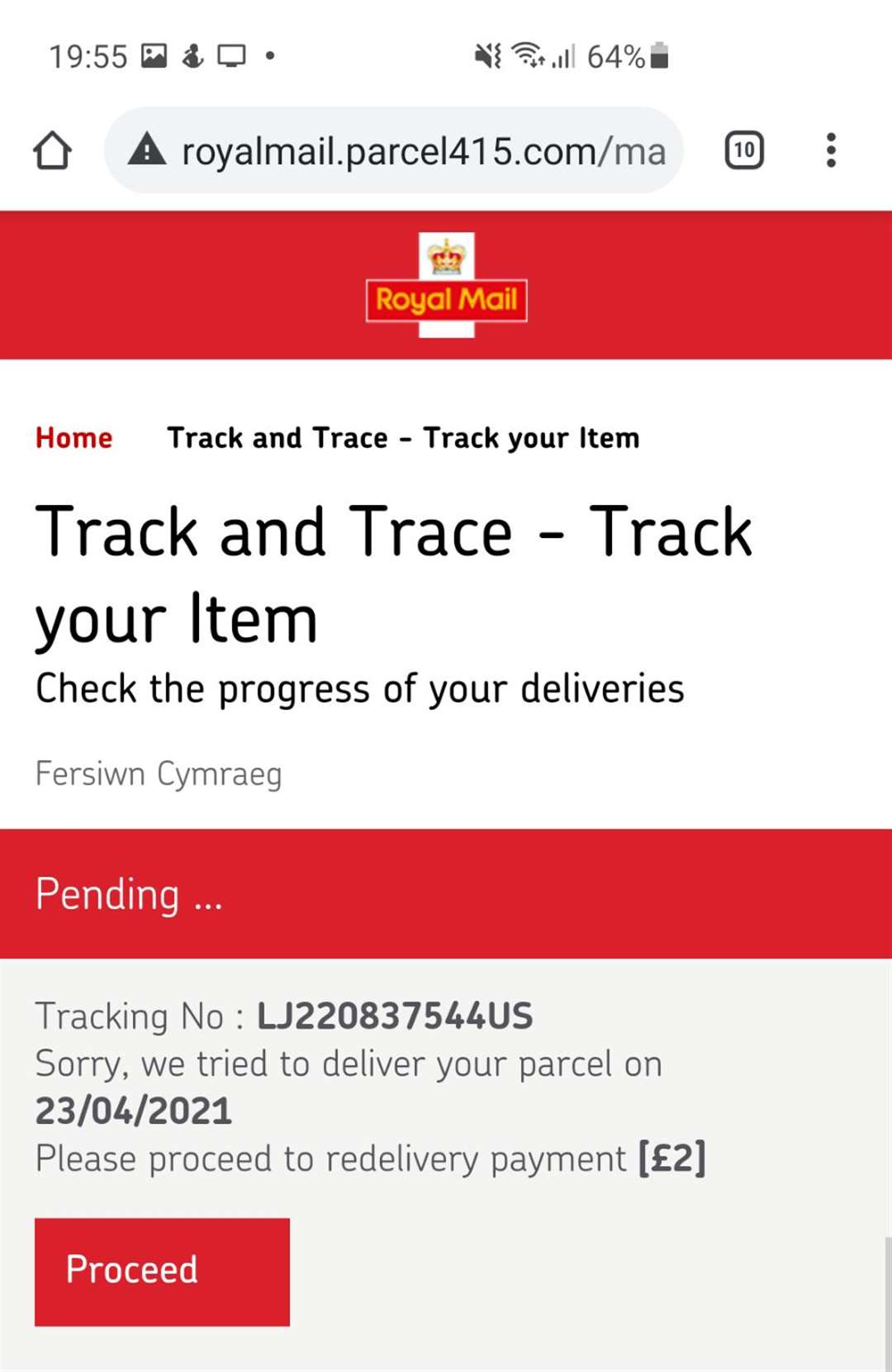 An example of a fake Royal Mail website. A similar example caused an Aberdeenshire resident to lose £10,000.