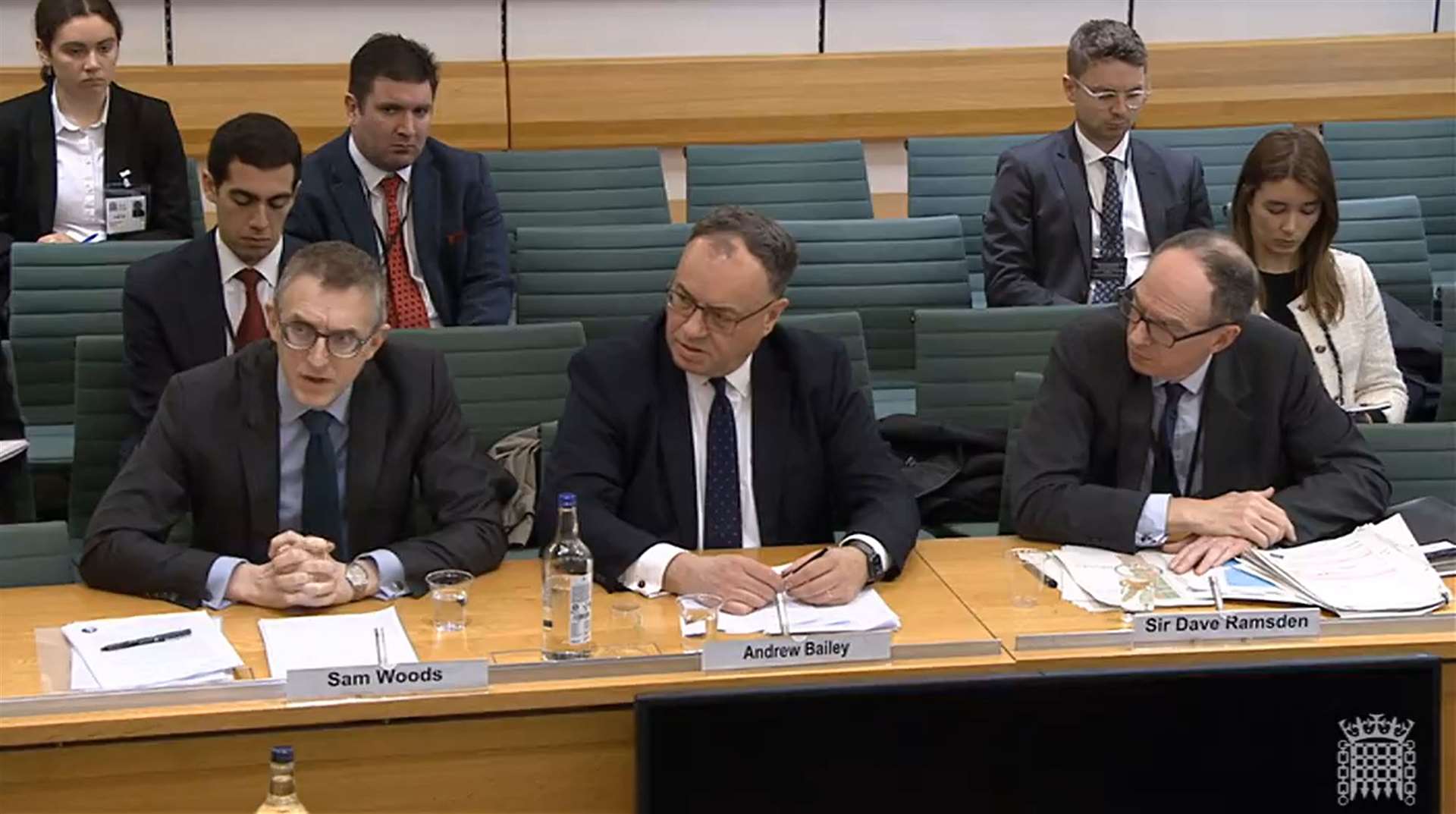 (Left to right) Deputy Governor for Prudential Regulation and Chief Executive Officer of the Prudential Regulation Authority Sam Woods, Governor of the Bank of England Andrew Bailey and Bank of England’s Deputy Governor for Markets and Banking Dave Ramsden (house of Commons/PA)