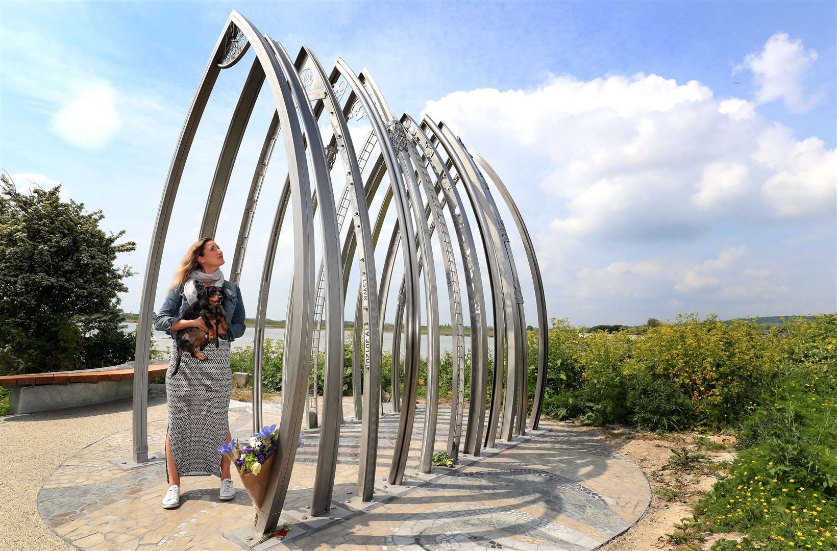 A memorial for the Shoreham Airshow victims has been installed on the banks of the Adur in Shoreham (PA)