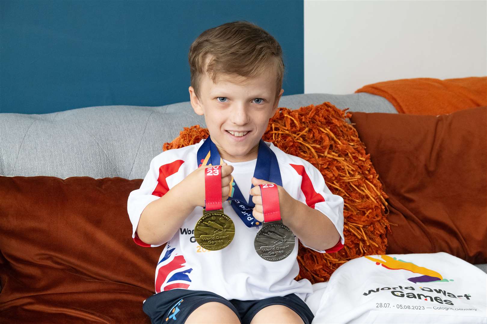 Kristian Gray (10) with his silver medal from the World Dwarf Games in Cologne, Germany...Picture: Beth Taylor.