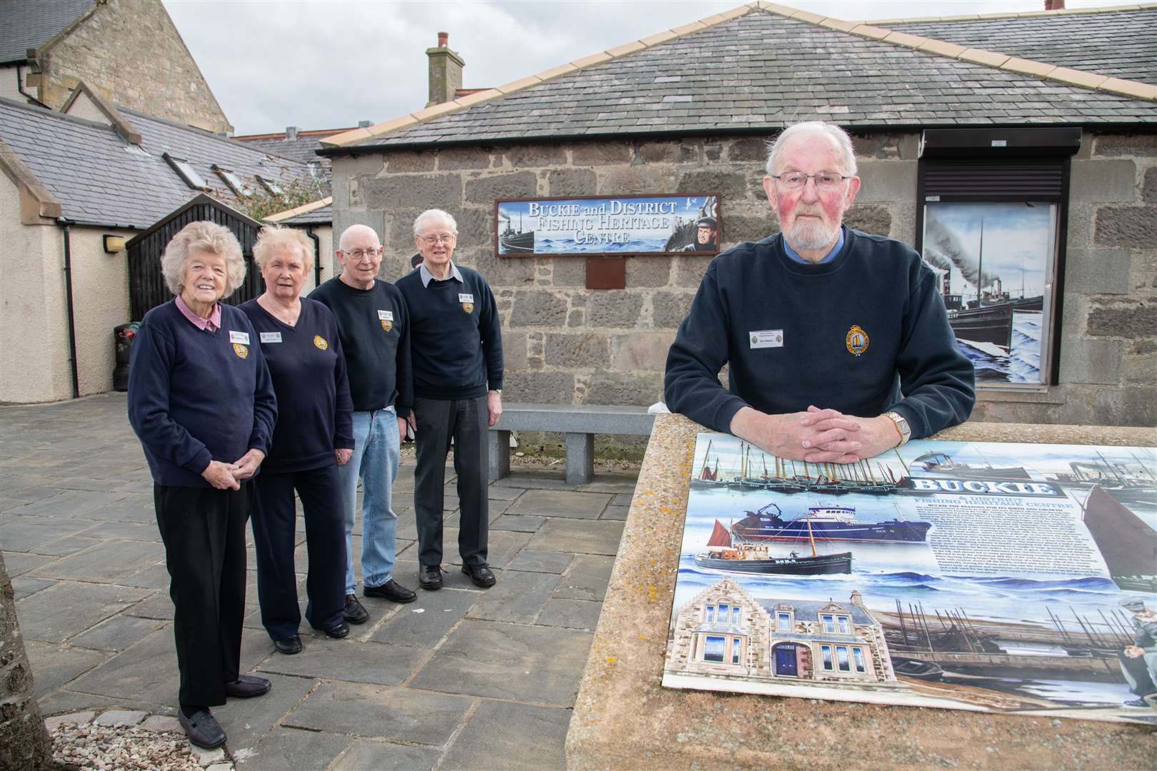 Looking forward to a full season at the Buckie and District Fishing Heritage Centre Ltd are (front) founder member and librarian Ron Stewart, (from left) Kathleen Macleod, Kathleen Whitham, Billy Garden and chairman Jim Farquhar. Picture: Daniel Forsyth