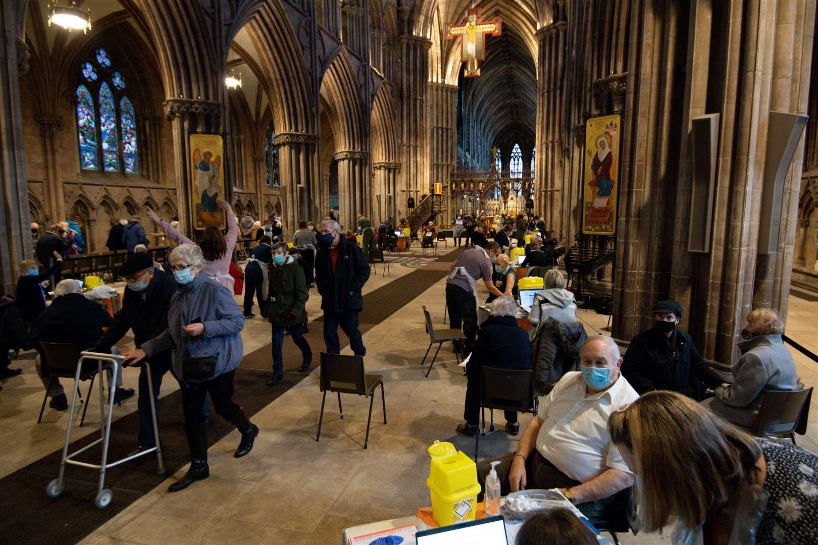 Members of the public receive vaccines at Lichfield Cathedral (Jacob King/PA)