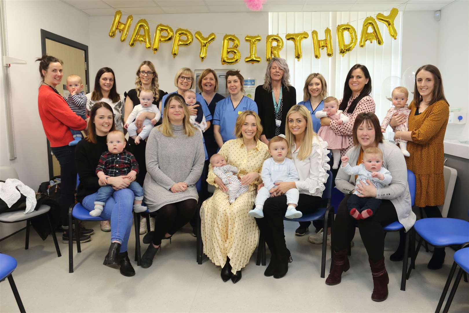 Mums and babies from year one at Inverurie Maternity Unit were joined by Call the Midwife's Laura Main to celebrate the unit's birthday.