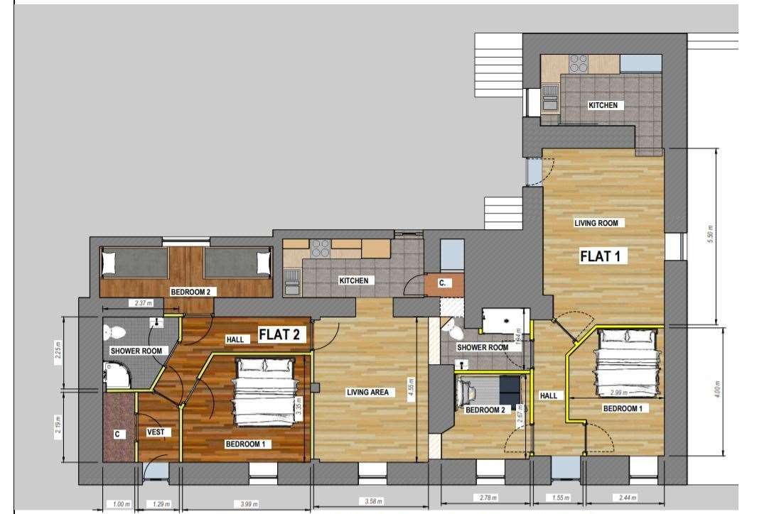 The layout plans for how the two flats will look.
