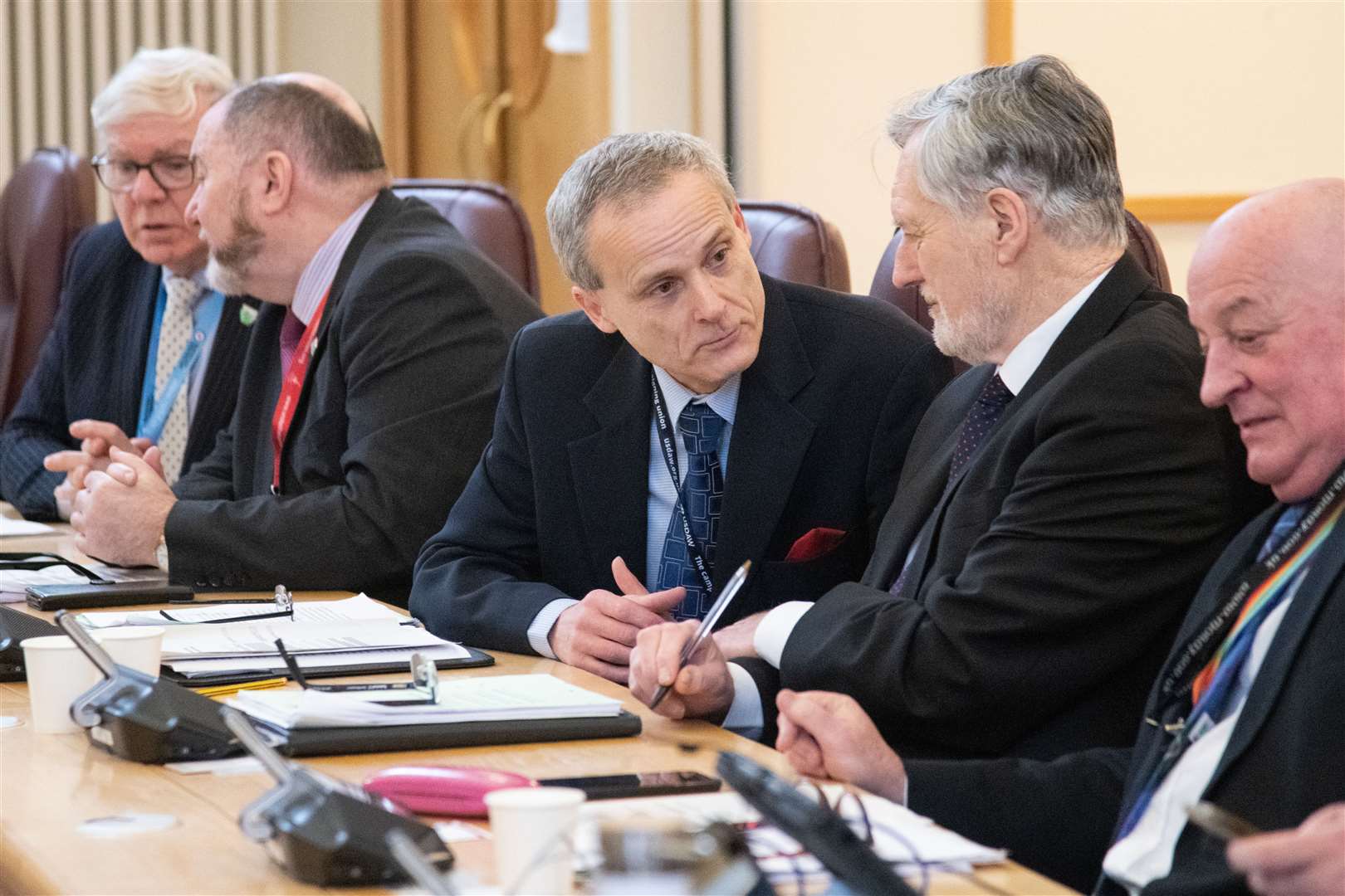 Centre: Councillor Sandy Keith (Labour)...Moray Council Budget Meeting - Wednesday 1st March 2023. ..Picture: Daniel Forsyth..