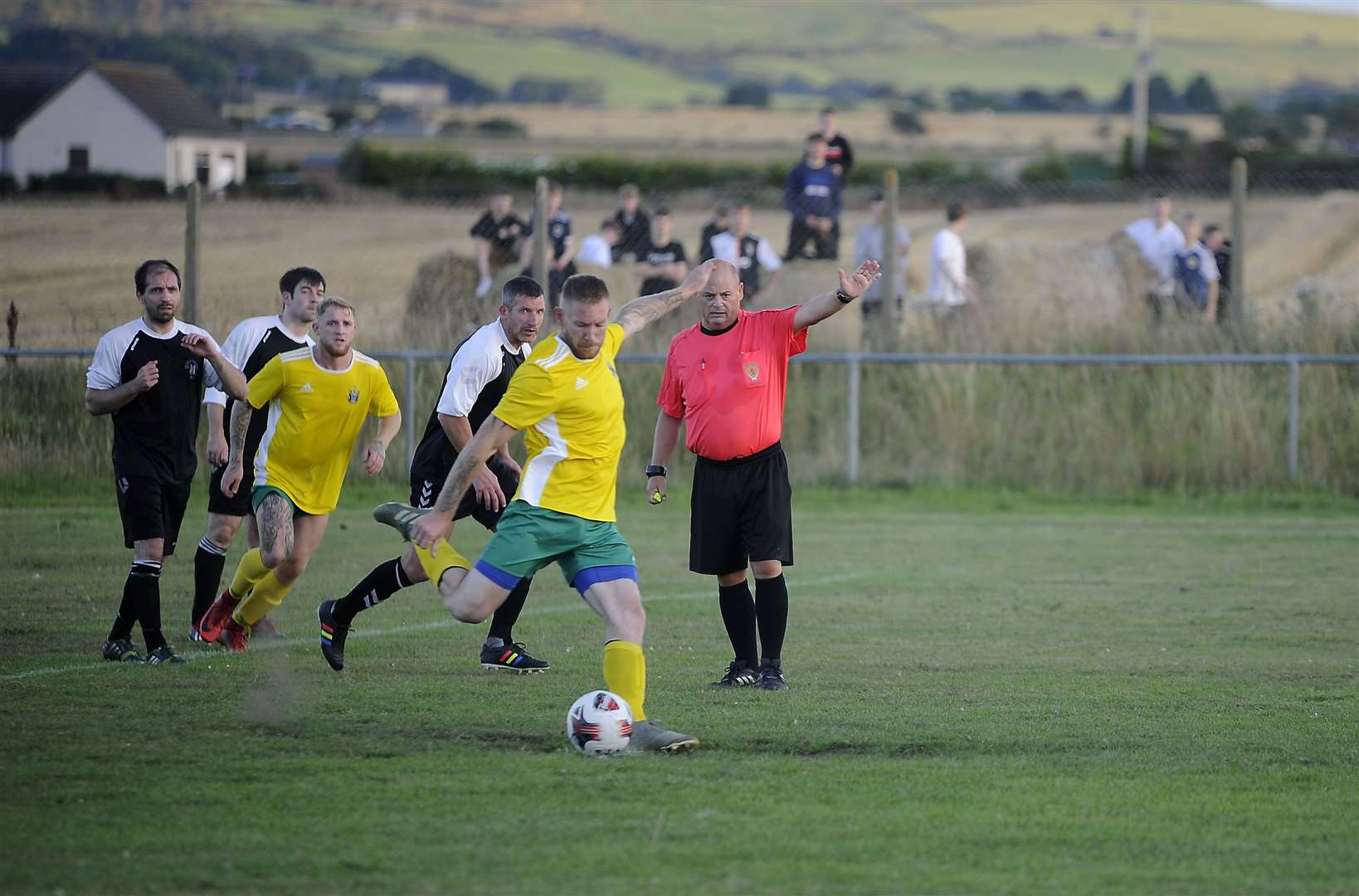Hopeman's first penalty by Connel Gresham struck the crossbar. Picture: Becky Saunderson..