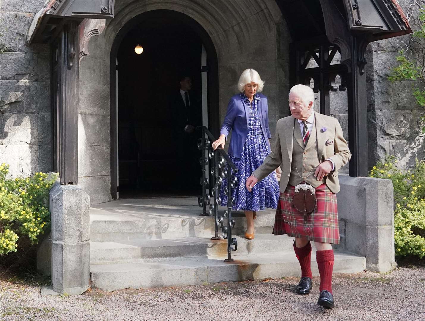 The King and Queen leave Crathie Parish Church, near Balmoral (Andrew Milligan/PA)