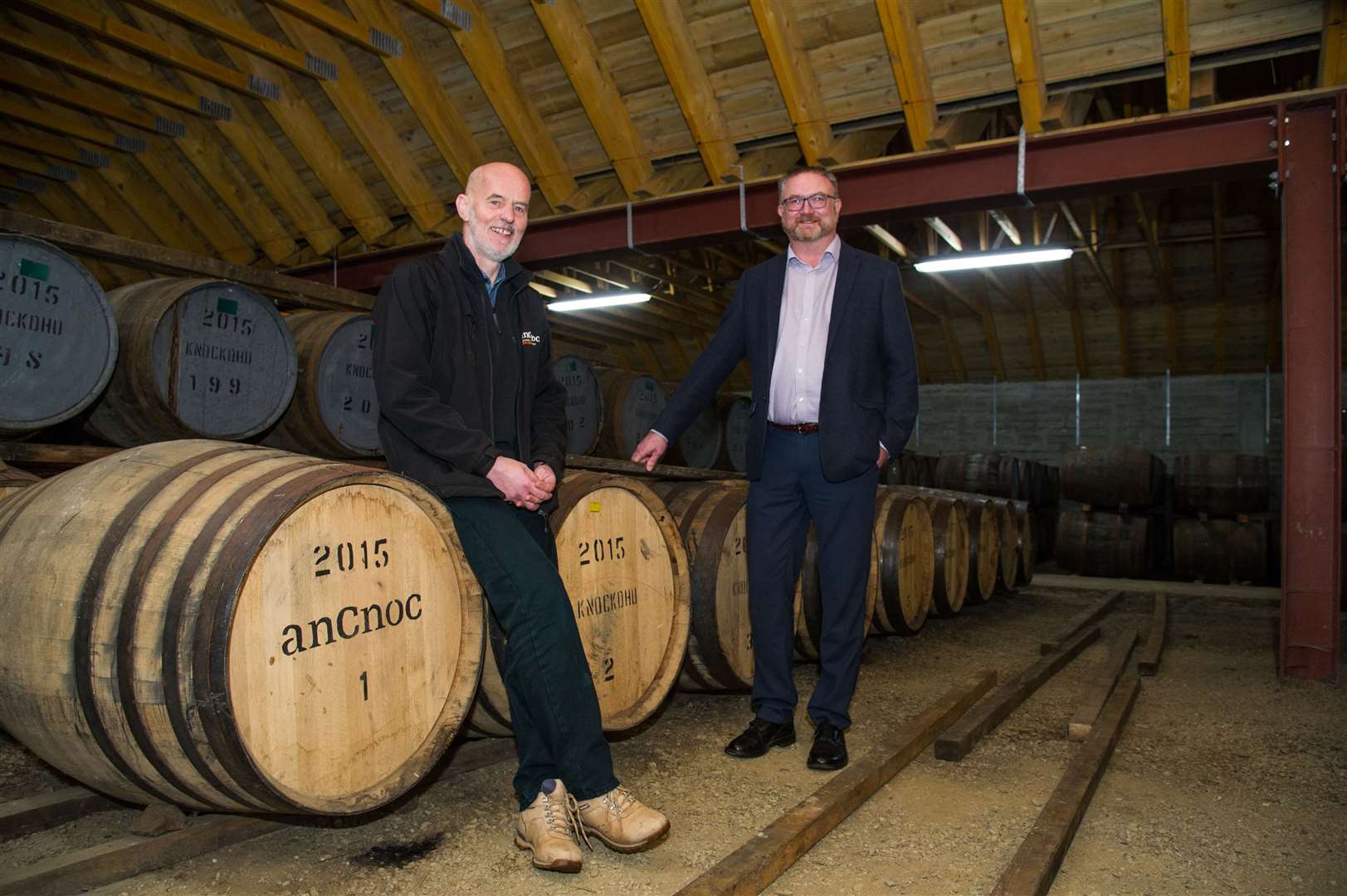 Distillery general manager for Inverhouse Derek Sinclair who has retired with Gordon Bruce Manager of Knockdhu Distillery. Picture: Becky Saunderson.