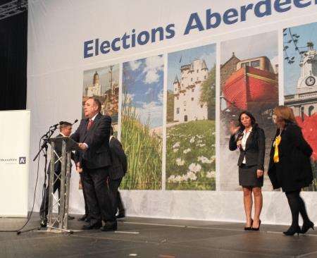Alex Salmond delivers his victory speech.
